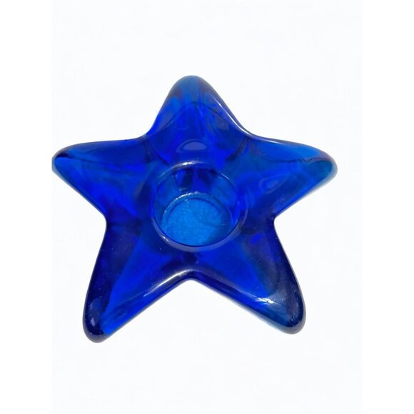 Handcrafted Cobalt Blue Glass Star-Shaped Candle Holder - Picture 3 of 7